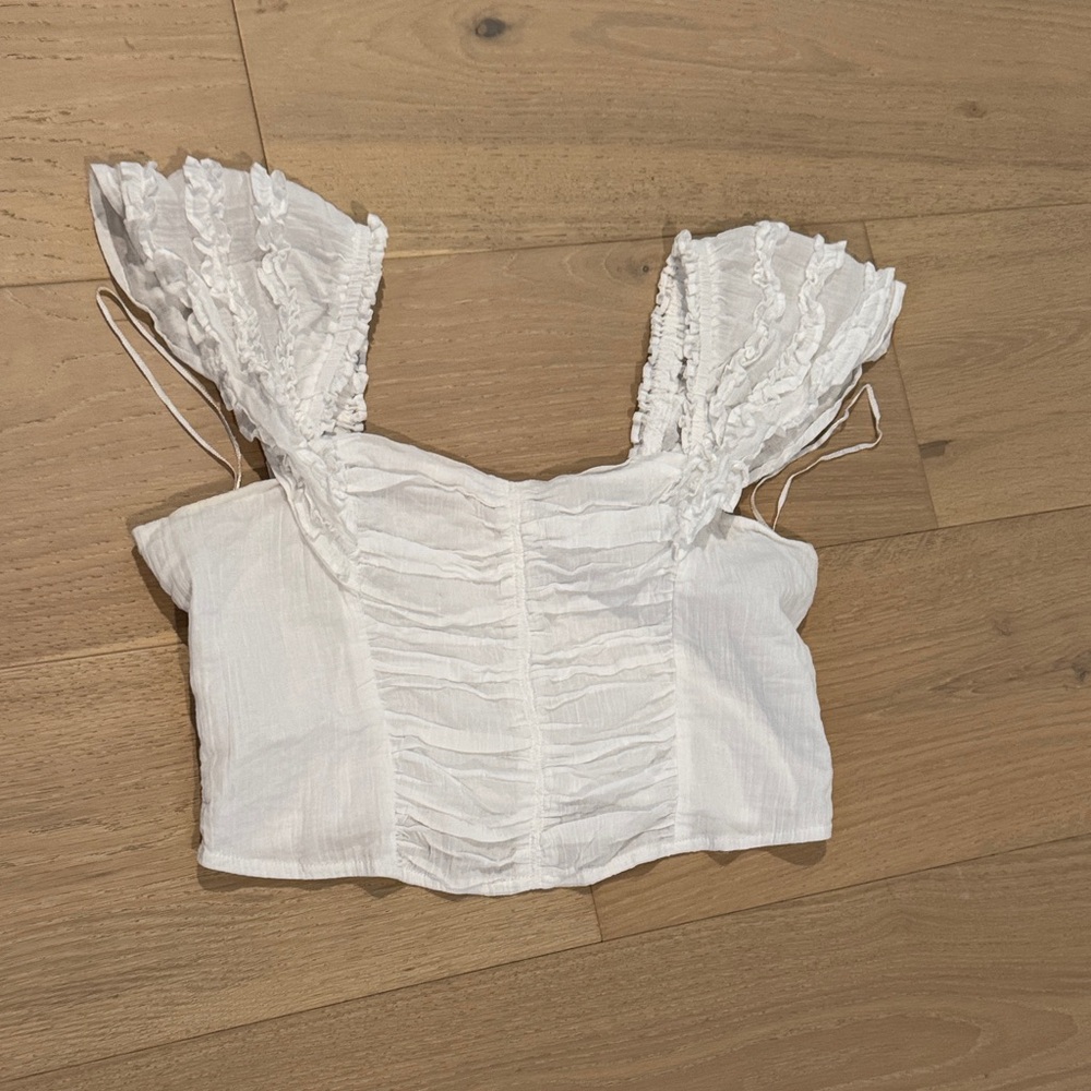 Free People White Ruffled Blouse